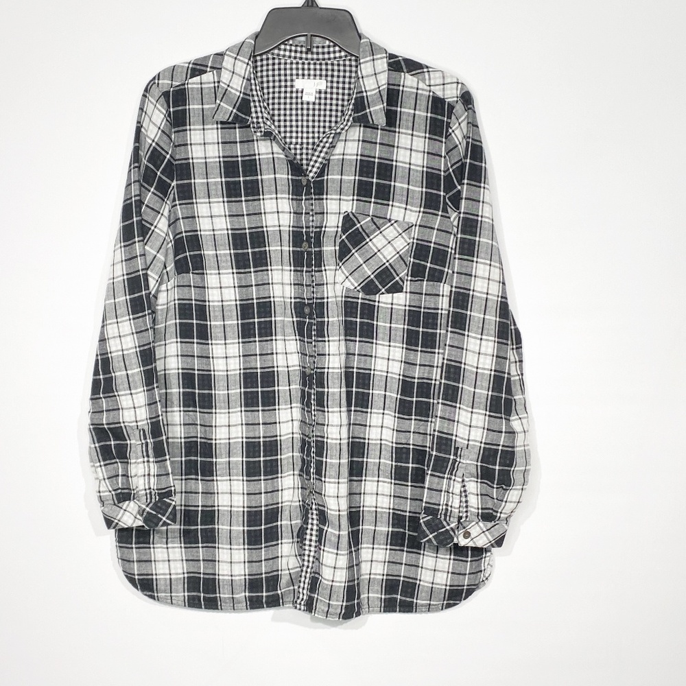 J. Jill Black and White Plaid Button-Down Shirt